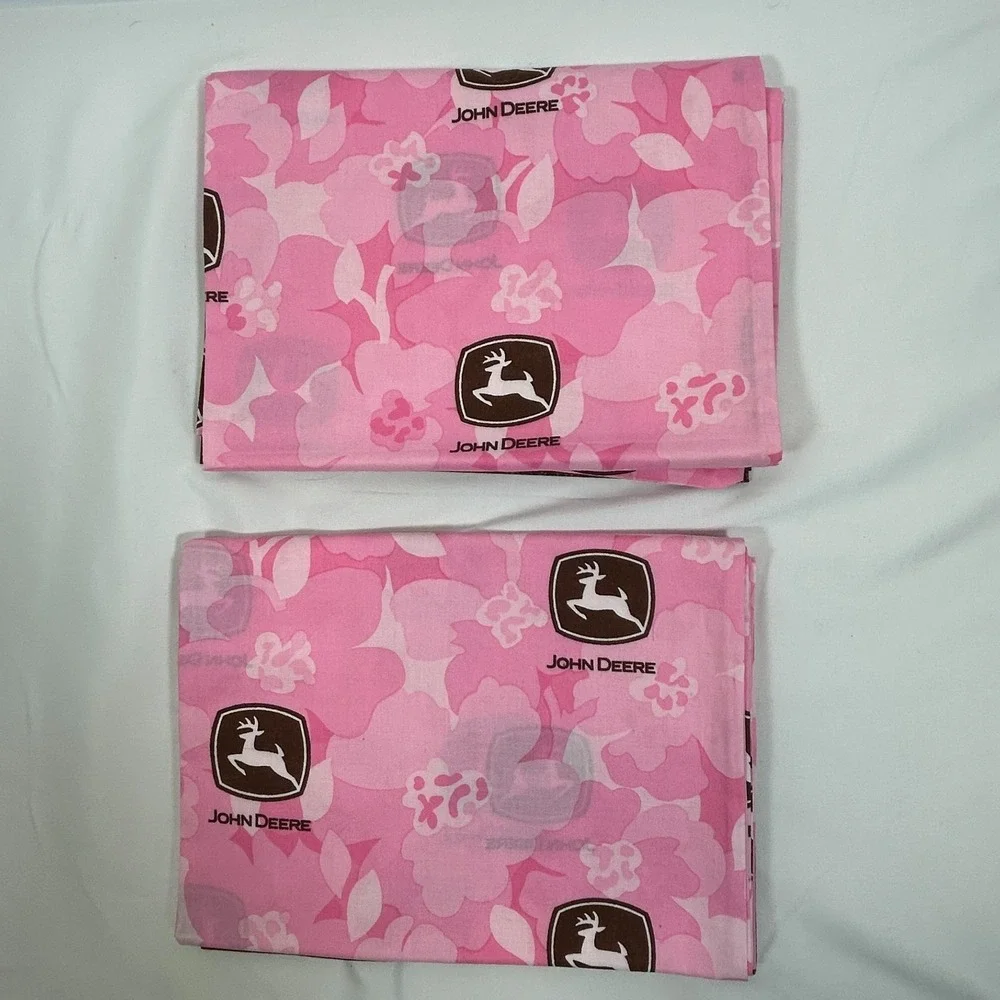John Deere Pink Flower Farm Tractor Standard Pillowcase Set of 2 Handmade Cotton